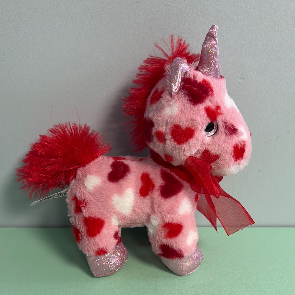 Valentines Pink & Red with Hearts Unicorn Plush Stuffed Animal, Kids Plush Toy